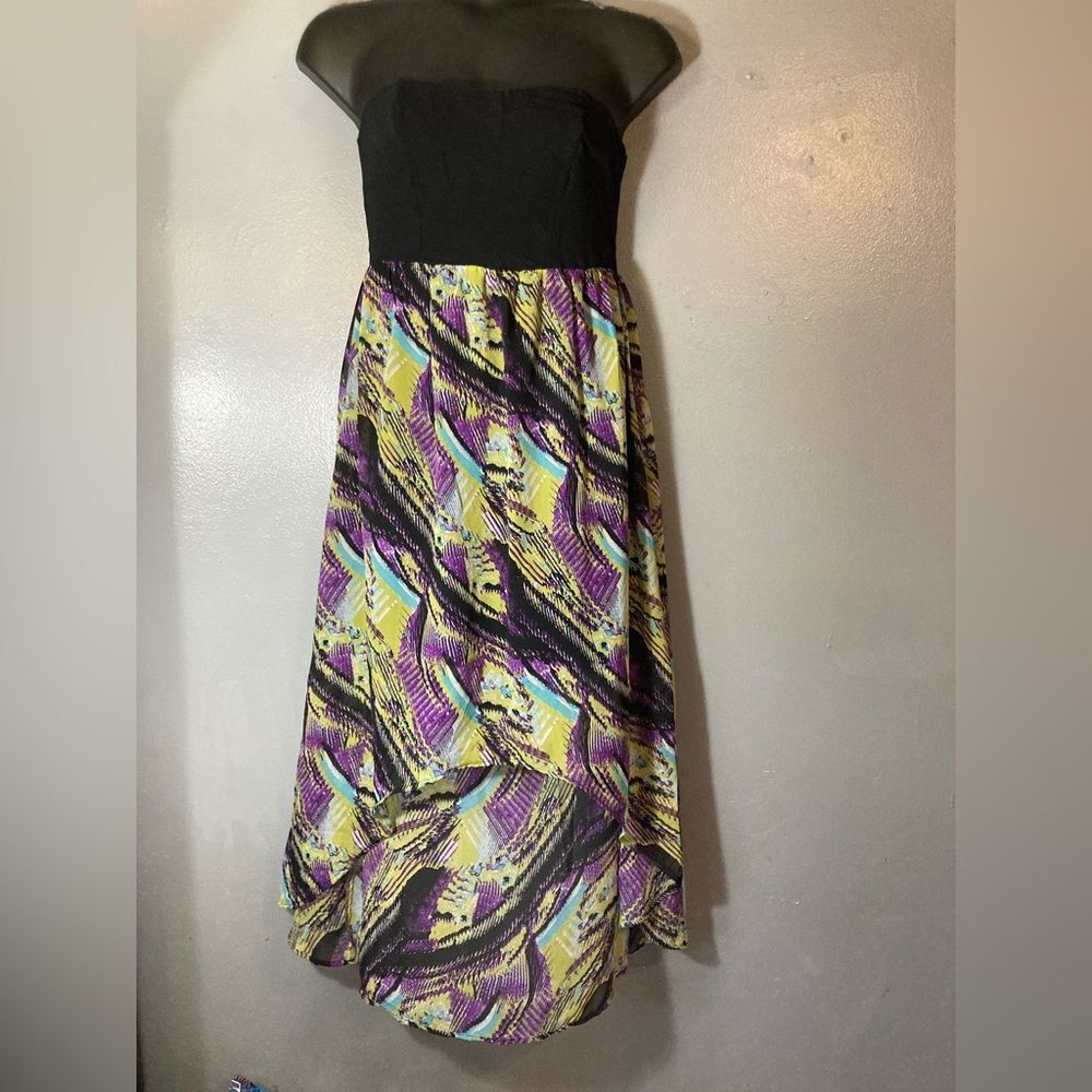 High low strapless dress